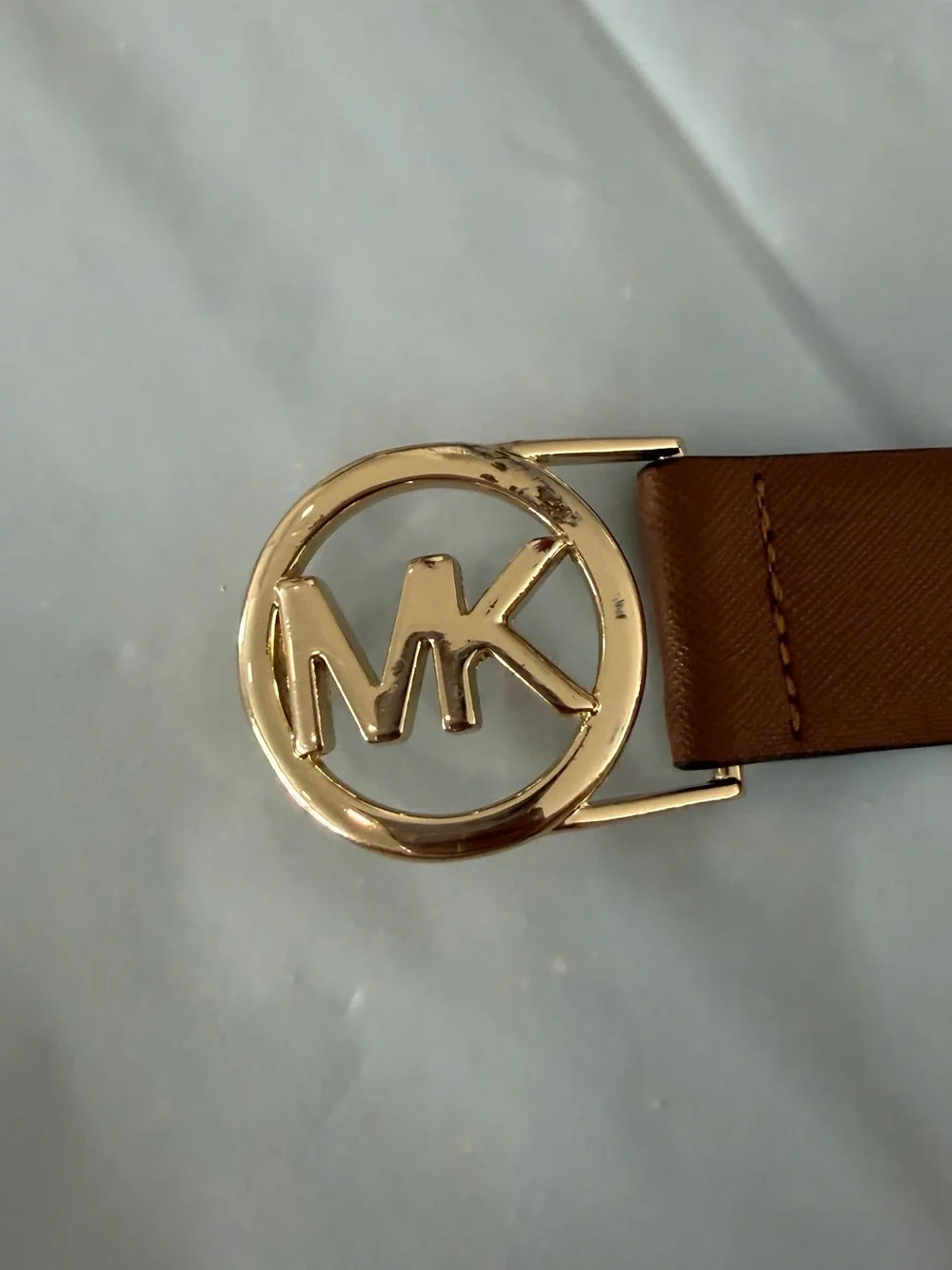 Michael Kors Gold Logo Buckle Brown Leather Belt